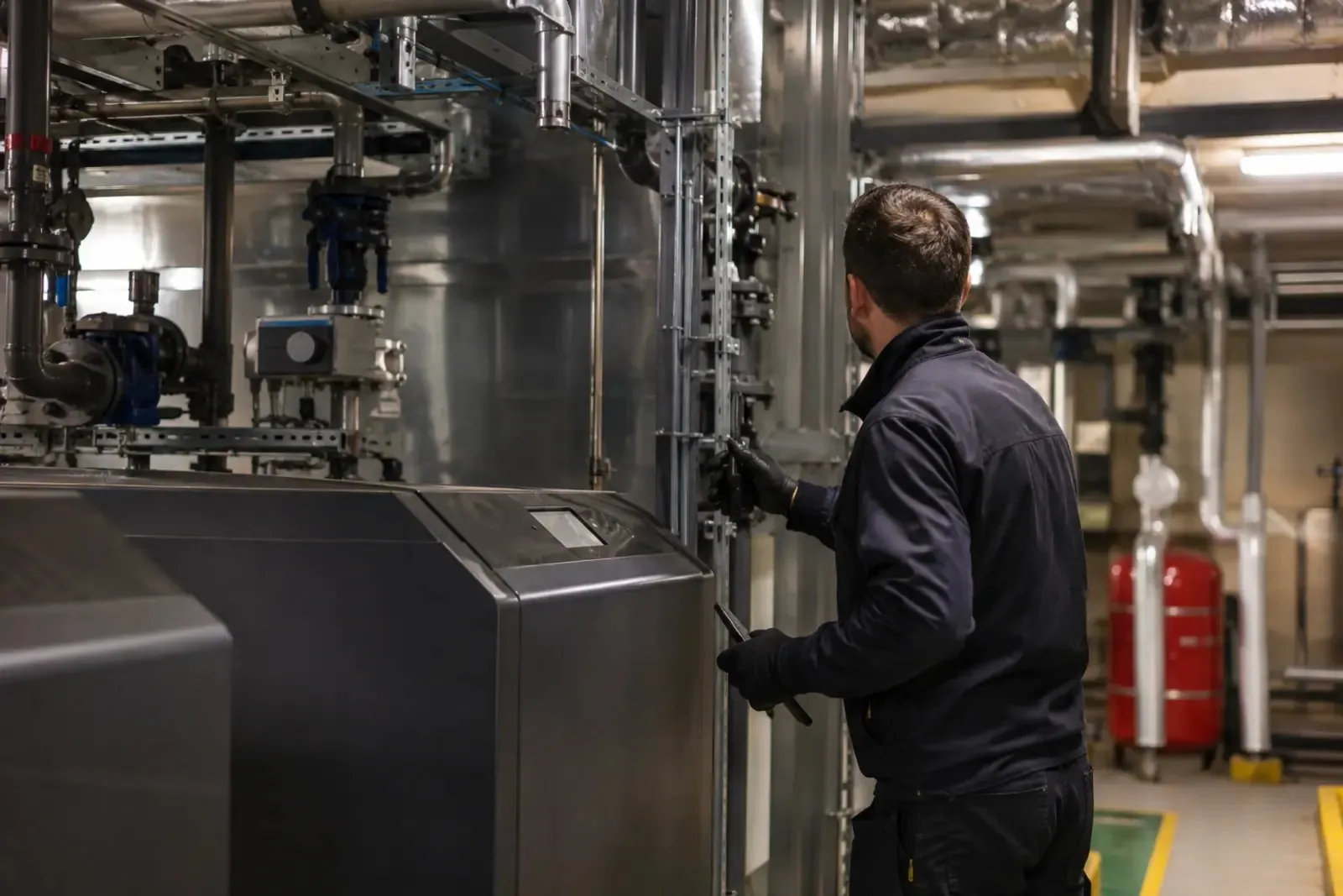 Engineer working on a commercial boiler